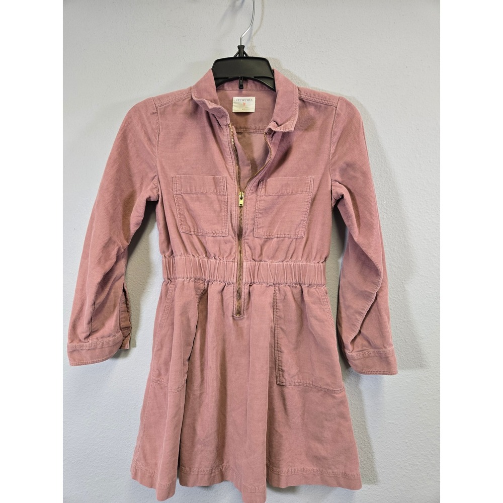 Crewcuts Corduroy Utility Zip Front Long Sleeve Mini Dress Pink 7